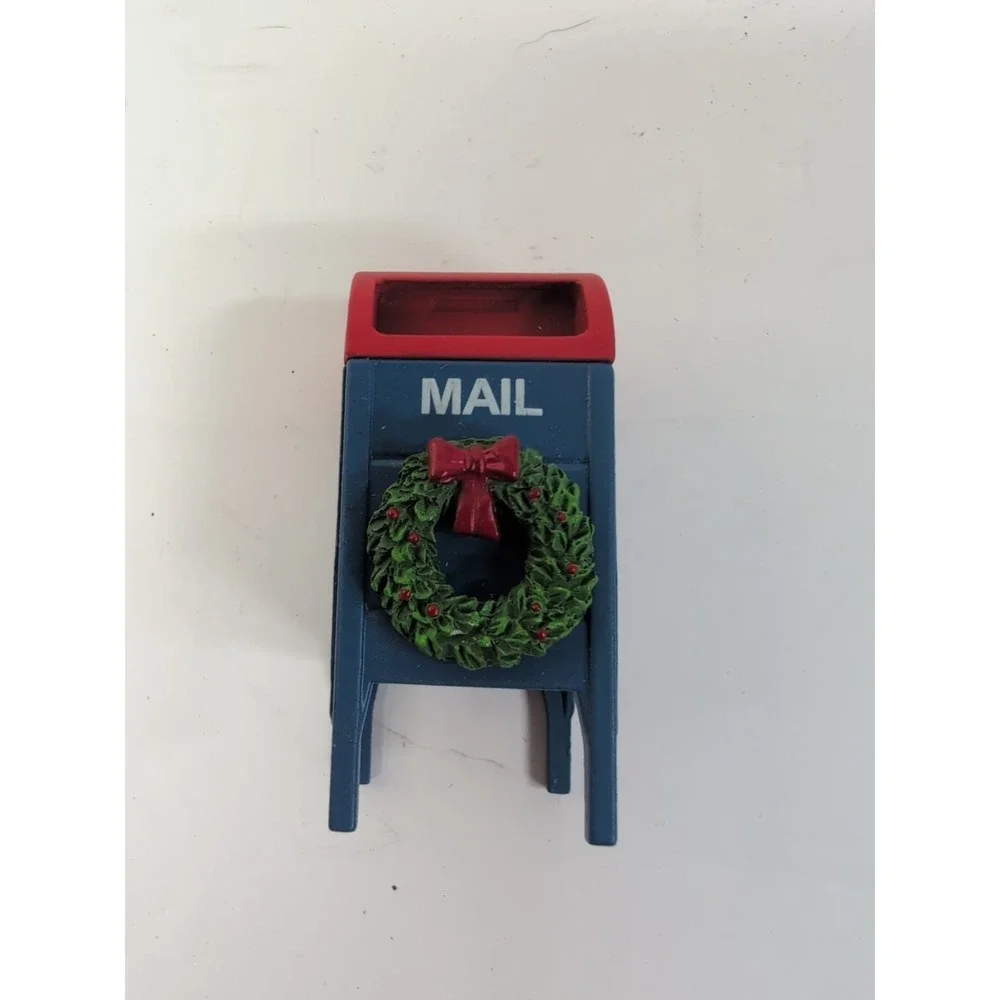 Christmas Village Metal Miniature MAILBOX‎ Red & Blue 2.25